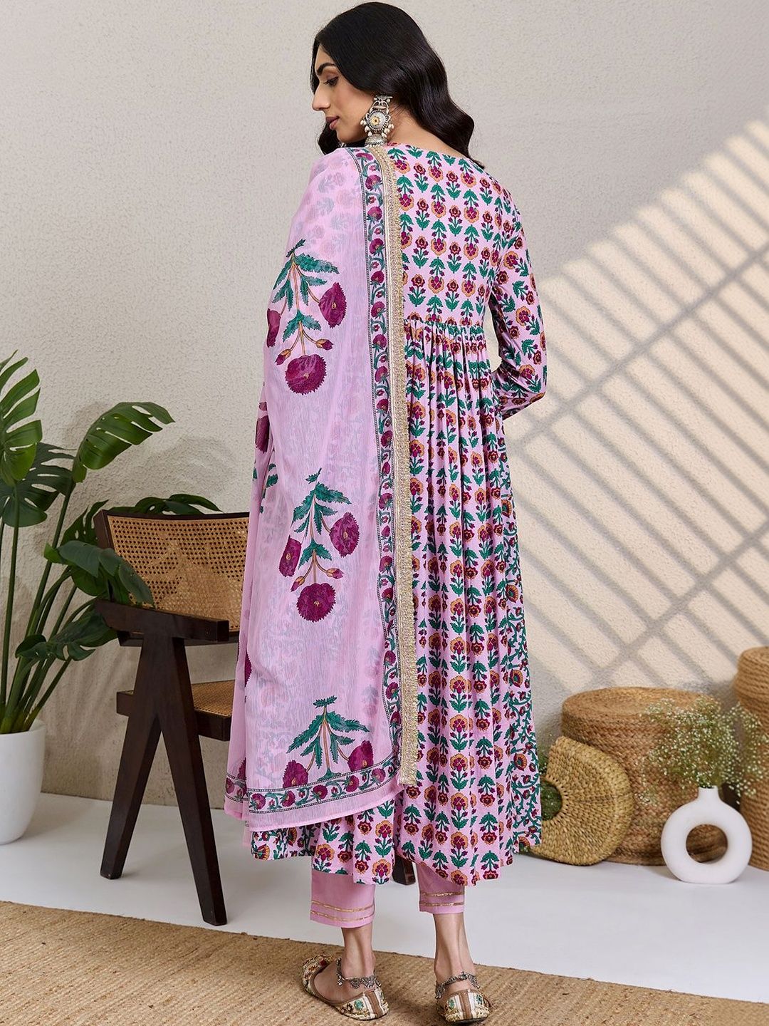 Women Floral Printed Panelled Pure Cotton Kurta with Trousers & With Dupatta