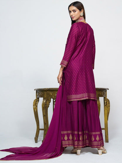 Dhiyona SN Women's Embroidered Round Neck Straight Kurta & Sharara With Dupatta