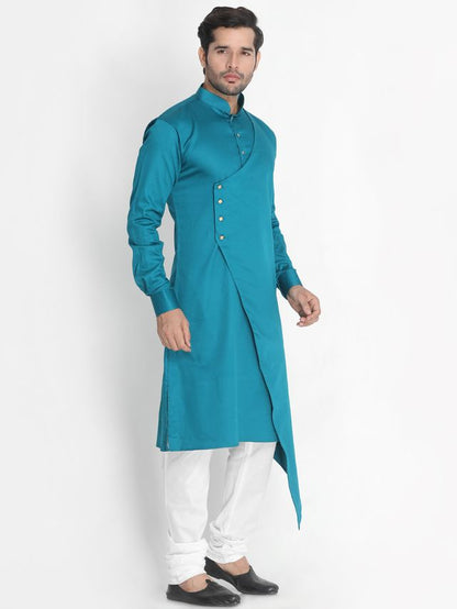 Men's Aqua Silk Blend Straight Kurta Pyjama Set
