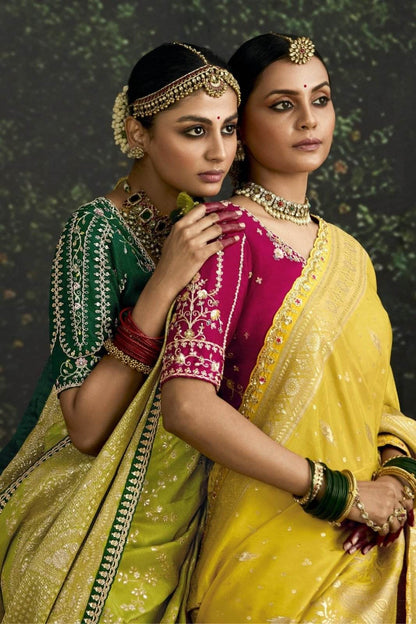 Dhiyona KM Women Mustard Yellow Banarasi Dola Silk Saree