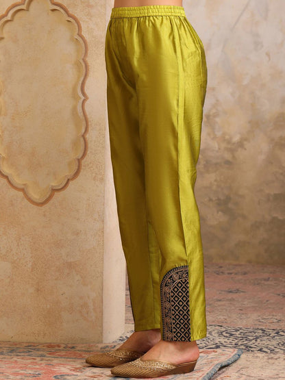 Dhiyona SN Women's Embroidered Sweetheart Neck Cotton Silk Kurta With Trouser And Dupatta