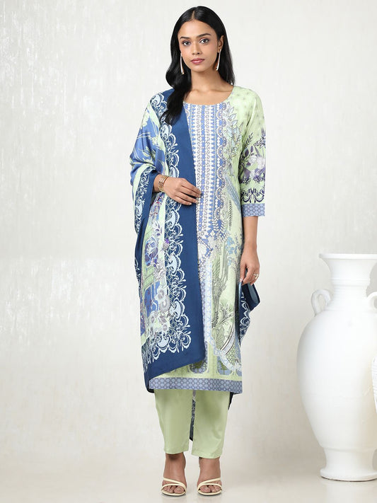 Dhiyona SO Women's Women Floral Printed Regular Beads and Stones Kurta with Trousers & With Dupatta