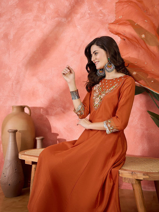 Dhiyona SN Women's Ethnic Motifs Embroidered Zari Straight Kurta With Trousers & Dupatta