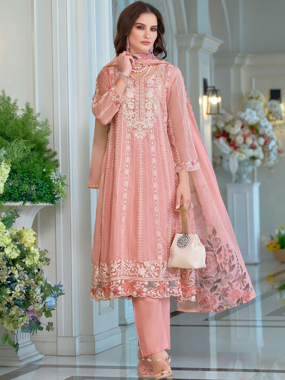 Women Ethnic Motifs Embroidered Sequinned Anarkali Kurta with Trousers & Dupatta