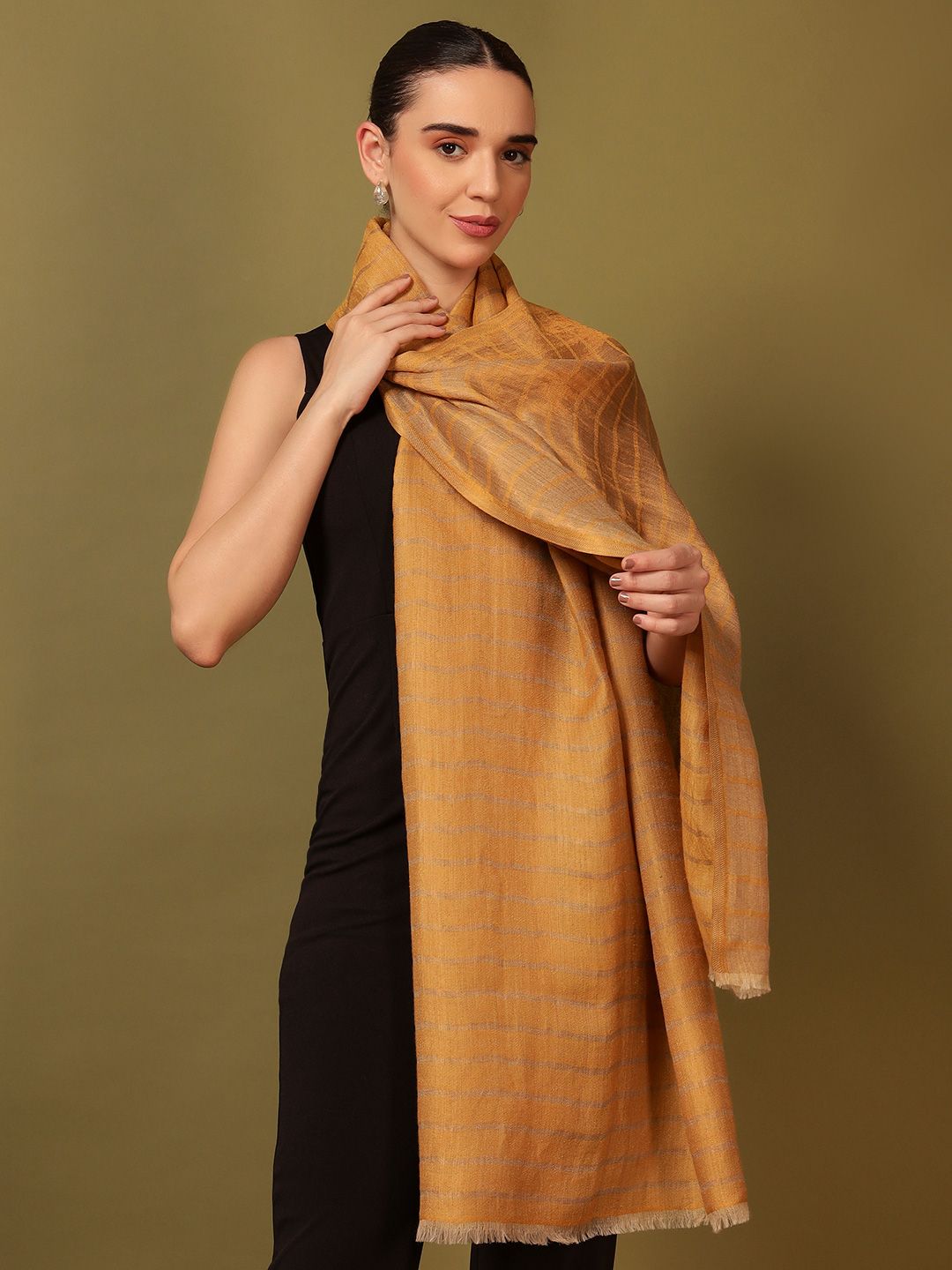 Dhiyona PA Striped Woven Design Woollen Reversible Shawl