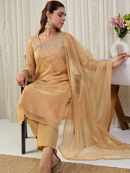 Ethnic Motifs Embroidered Regular Thread Work Kurta With Trousers & Dupatta