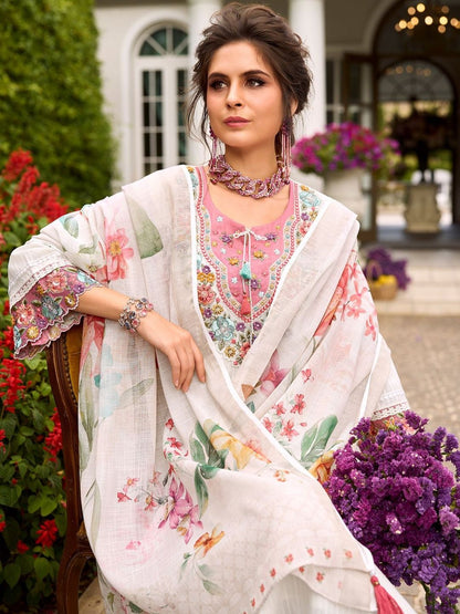 Women Floral Embroidered Regular Thread Work Pure Cotton Kurta with Trousers & With Dupatta