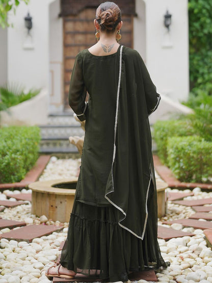 Dhiyona IE Ethnic Motifs Embroidered Sequinned Kurta With Sharara & Dupatta
