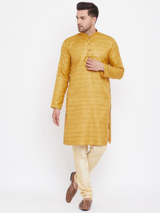 Men's Beige Silk Blend Straight Kurta Pyjama Set
