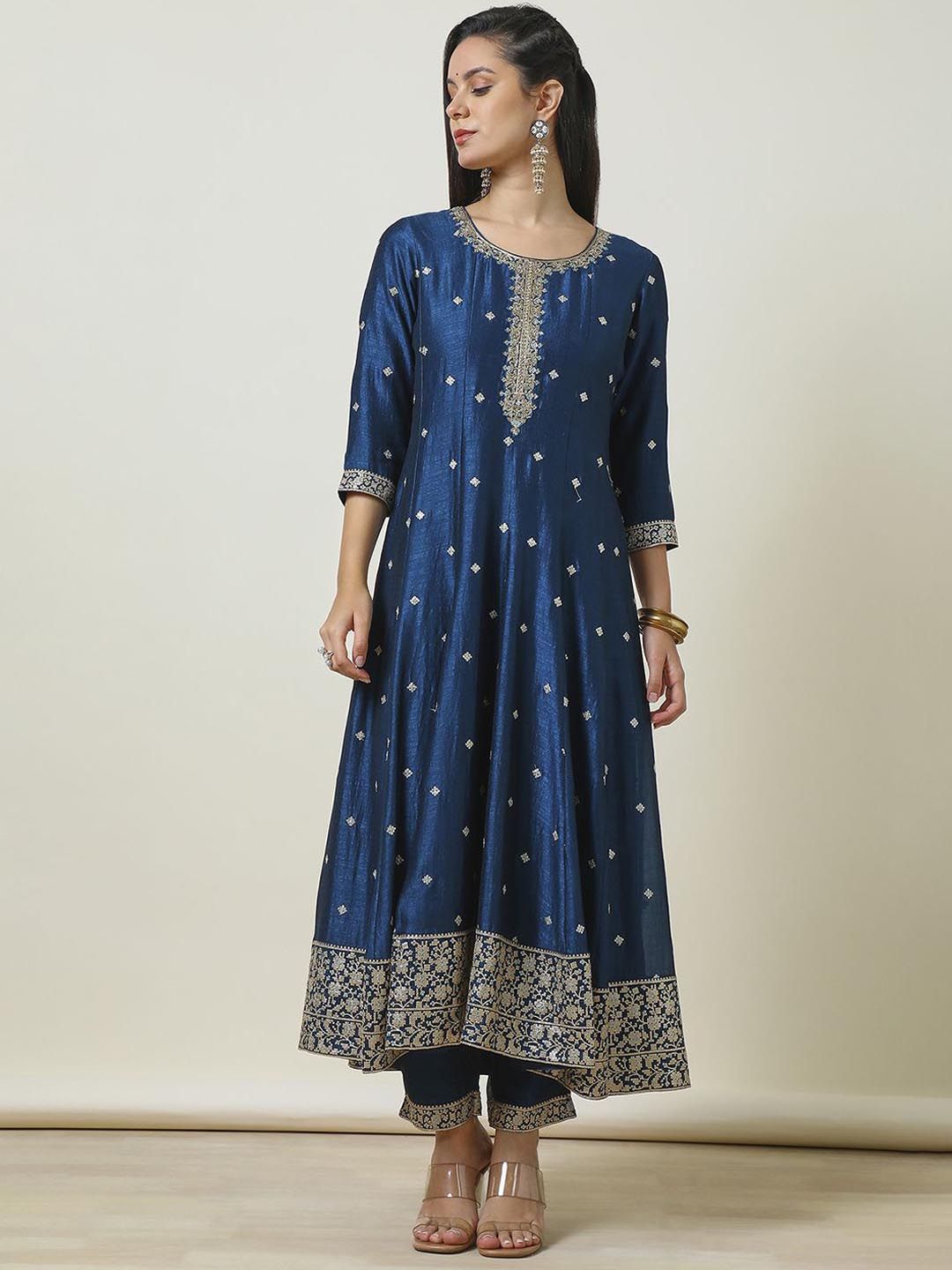 Dhiyona SO Women's Floral Embroidered Regular Sequinned Anarkali Kurta with Trousers & Dupatta
