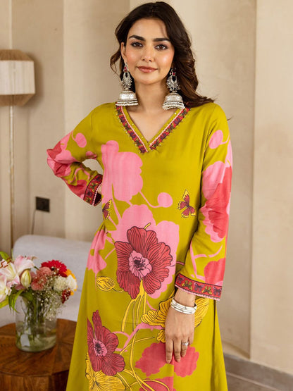 Dhiyona IE Floral Printed V-Neck A-Line Tunic & Palazzo