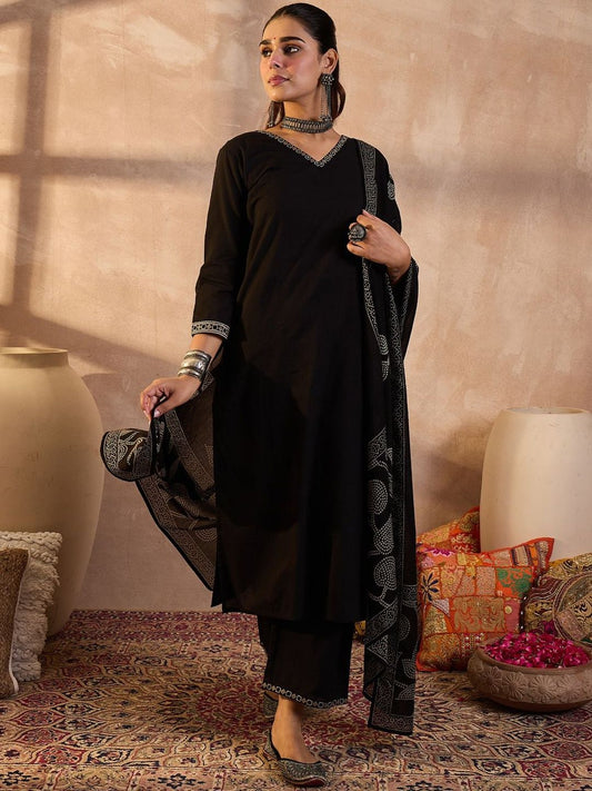 Women Ethnic Motifs Embroidered Pure Cotton Kurta with Trousers & Dupatta