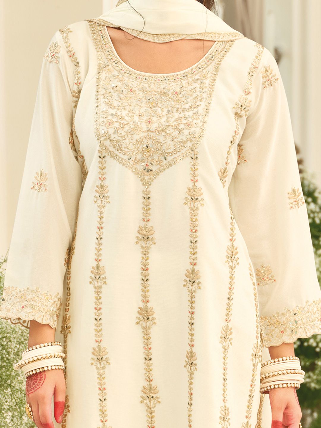 Women Ethnic Motifs Embroidered Mirror Work Kurta with Palazzos & Dupatta