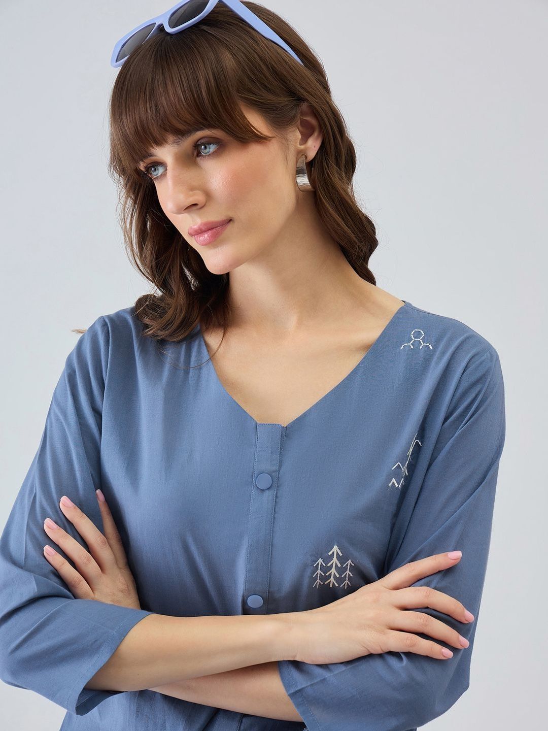 Women Ethnic Motifs Embroidered Regular Thread Work Pure Cotton Kurta with Trousers