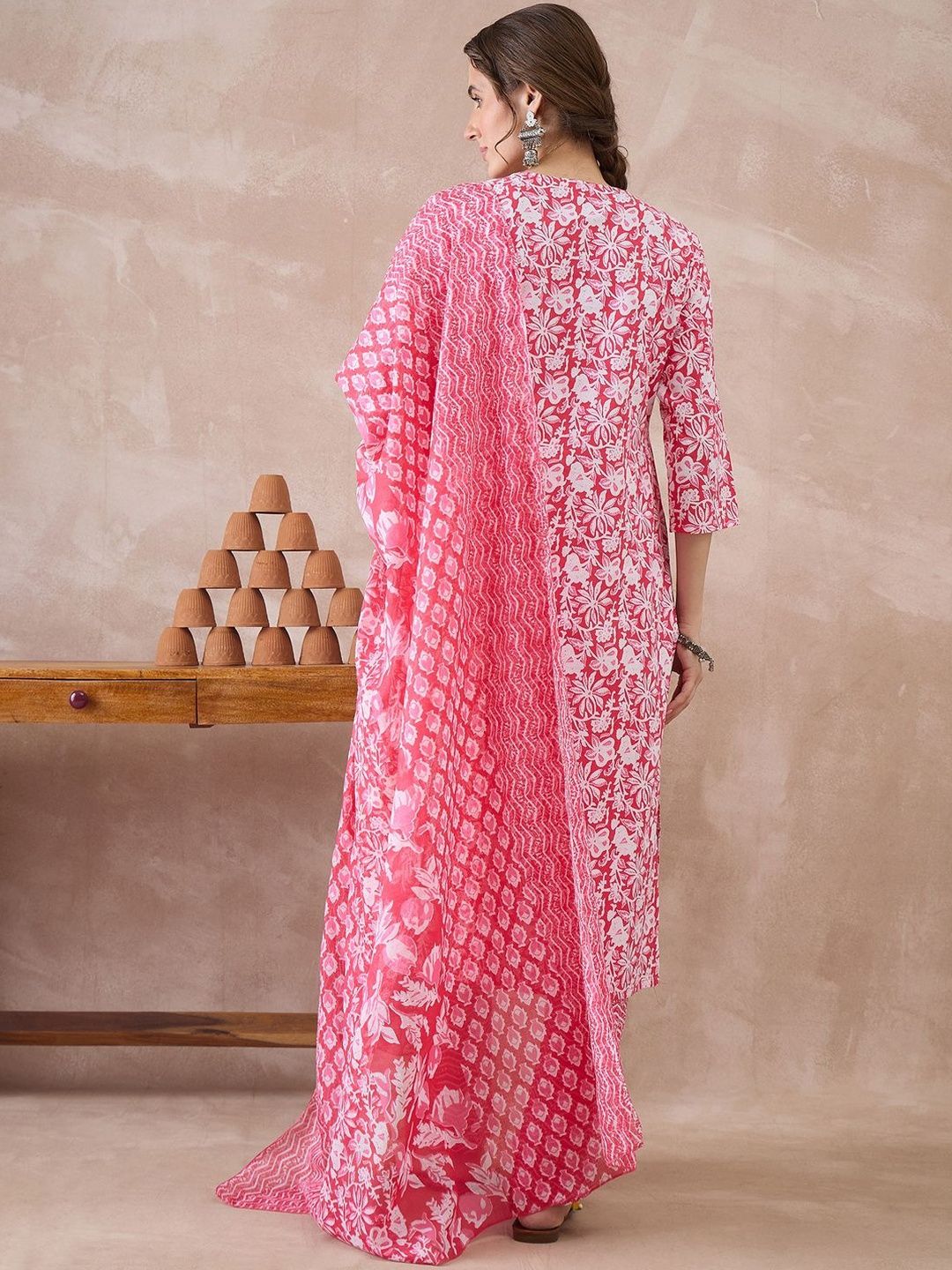 Women Floral Printed Regular Pure Cotton Kurta with Trousers & With Dupatta