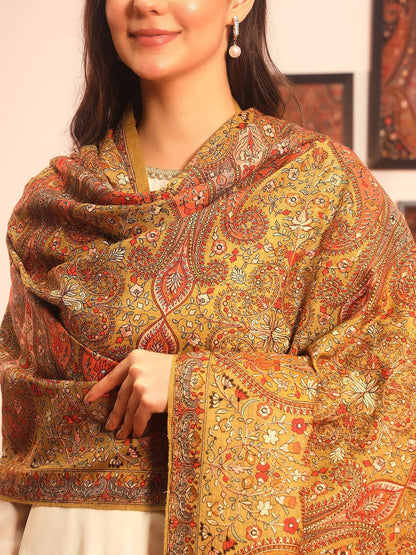 Dhiyona PA Paisley Embroidered Mahnoor Pure Wool Shawl