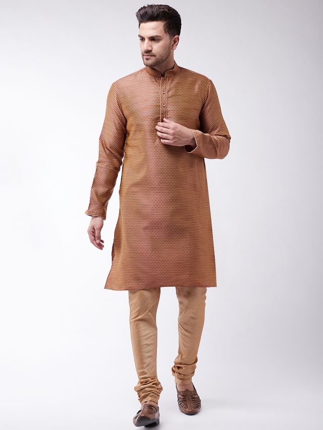 Men's Maroon Silk Blend Straight Kurta Pyjama Set