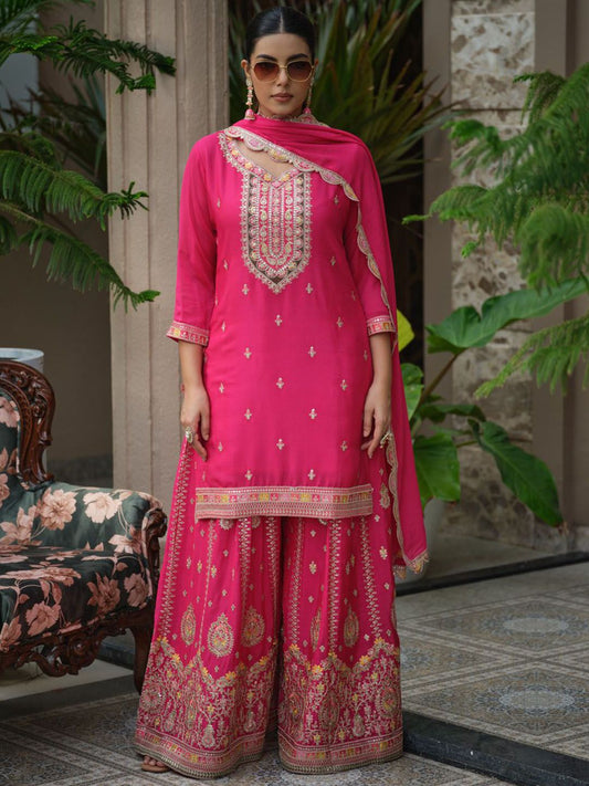 Dhiyona HOP Women Ethnic Motifs Embroidered Kurta with Sharara & Dupatta