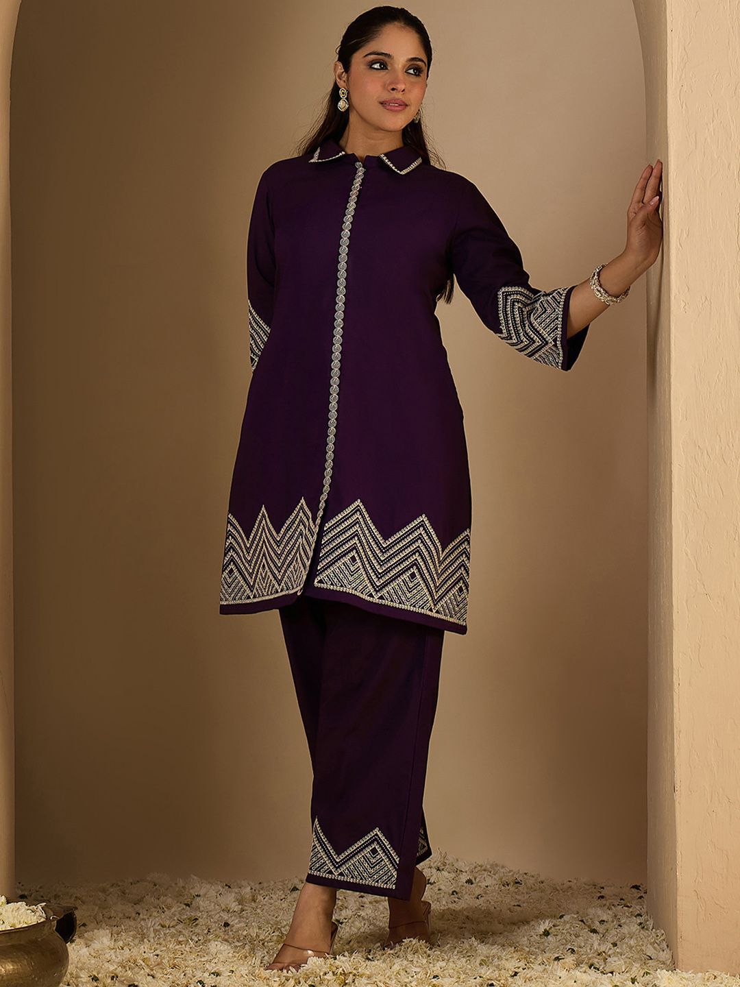 Women Ethnic Motifs Embroidered Pure Cotton Kurta With Palazzos