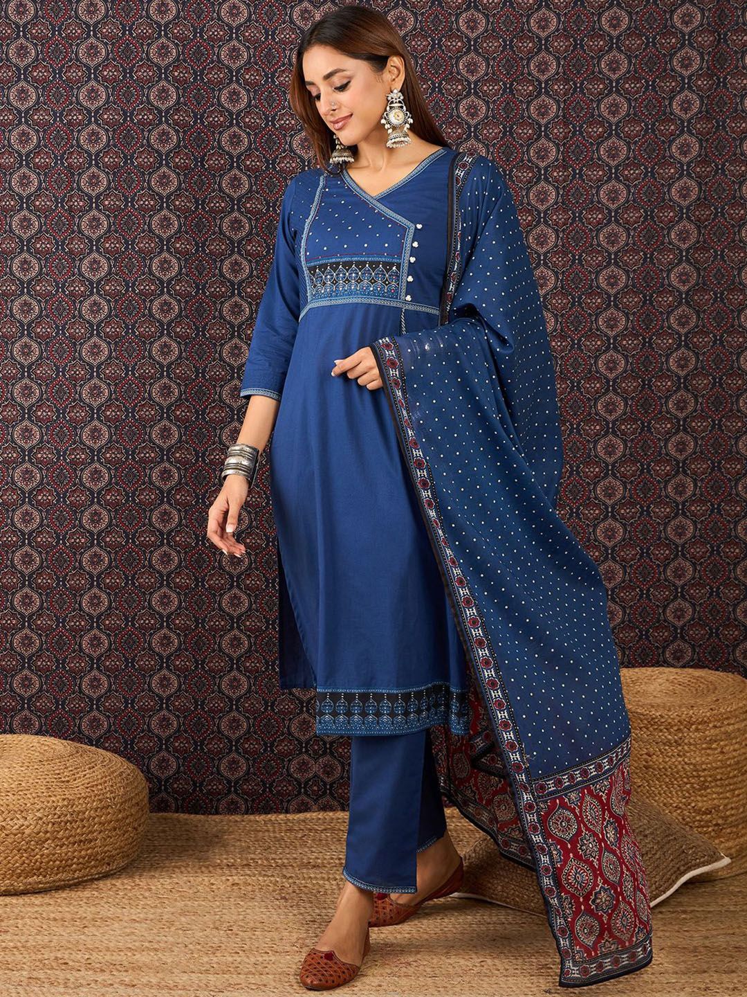 Women Ethnic Motifs Printed Pure Cotton Kurta with Trouser & Dupatta