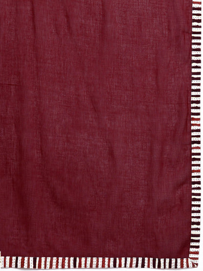 Dhiyona VA Women's Printed Pleated Thread Work Pure Cotton Kurta with Palazzos & With Dupatta