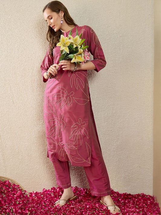 Women Ethnic Motifs Embroidered Regular Thread Work Pure Cotton Kurta with Trousers