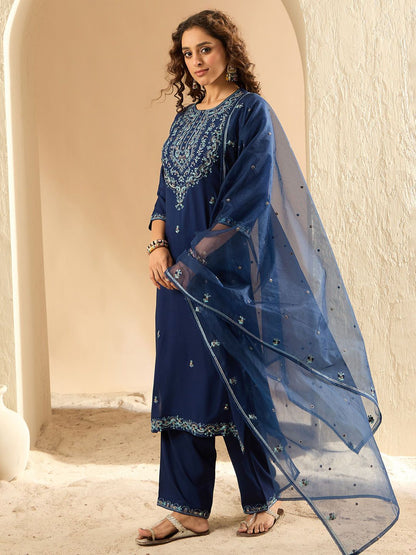 Dhiyona IE Women Floral Embroidered Regular Thread Work Kurta with Trousers & Dupatta