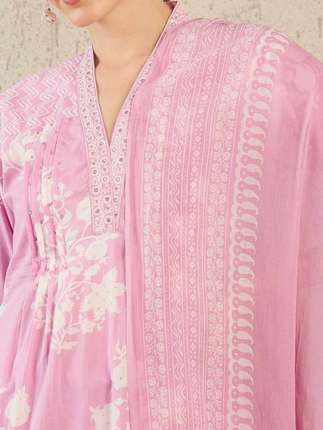 Women Floral Printed Pure Cotton A-Line Kurta with Trouser & Dupatta