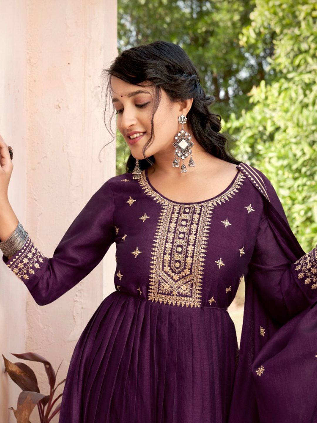 Dhiyona SN Women's Embroidered Round Neck Anarkali Kurta With Trouser & Dupatta