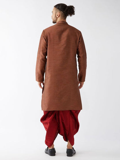 Men's Maroon Silk Blend Straight Kurta and Dhoti Set