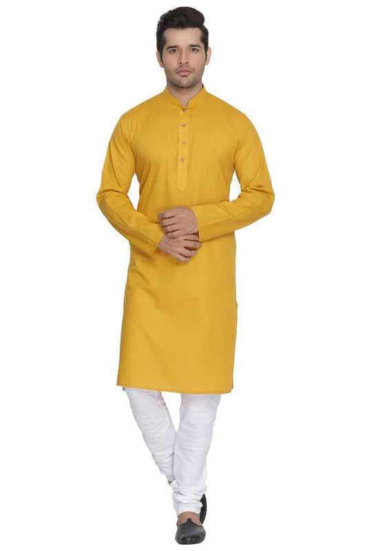 Men's Mustard Cotton Linen Straight Kurta Pyjama Set