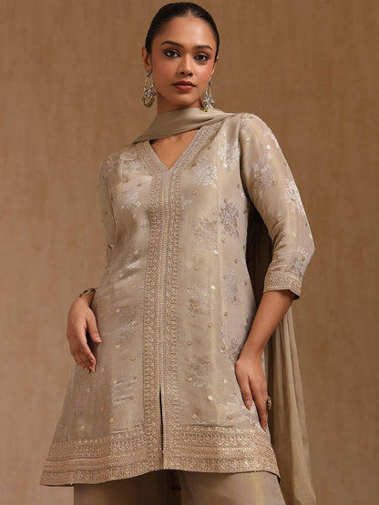 Dhiyona SO Women's Women Floral Woven Design Sequinned Detail A-Line Kurta with Palazzos & Dupatta