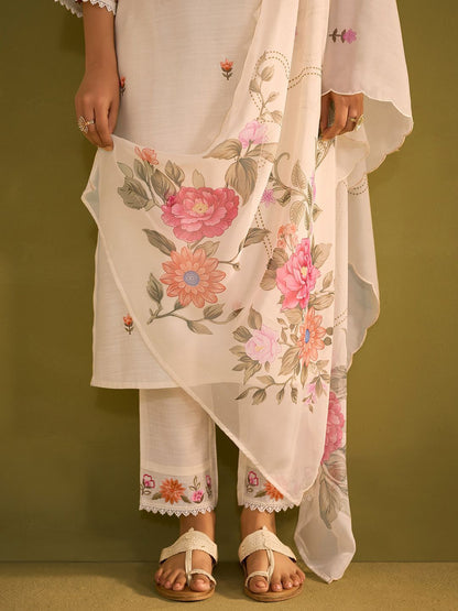 Dhiyona IE Women Floral Embroidered Regular Thread Work Kurta with Trousers & With Dupatta