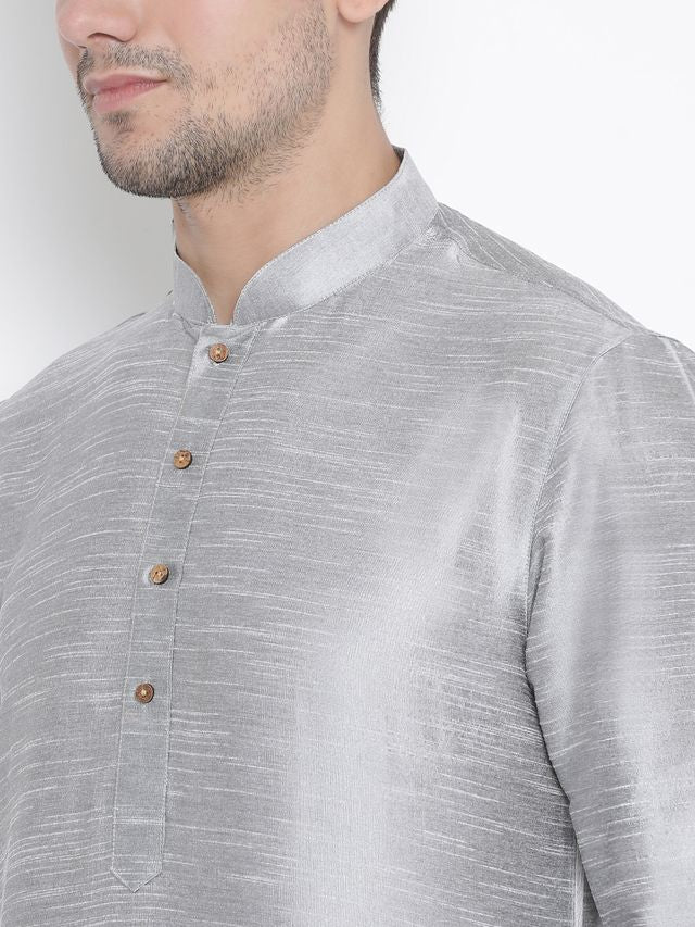 Men's Grey Silk Blend Straight Kurta Pyjama Set