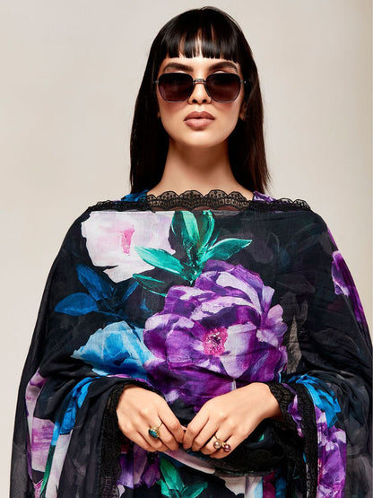 Dhiyona IE Women Floral Embroidered Empire Thread Work Kurta with Trousers & With Dupatta