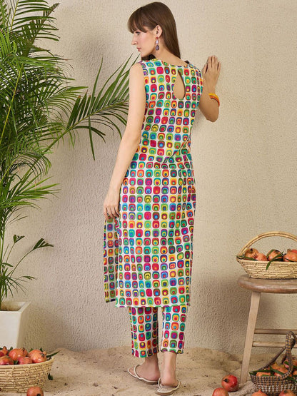 Dhiyona IE INDO ERA Women Printed Pure Cotton Tunic with Trousers