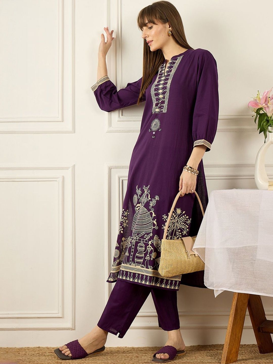 Women Ethnic Motifs Printed Regular Pure Cotton Kurta with Trousers
