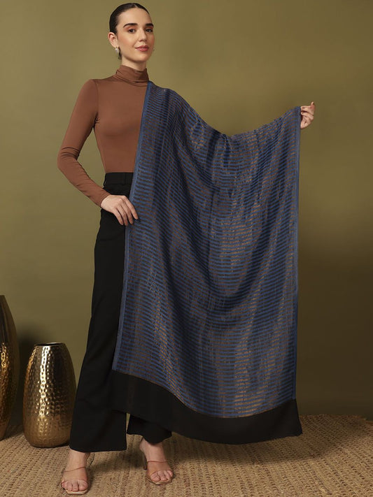Dhiyona PA Zargul Striped Woven Design Zari Reversible Woolen Shawl
