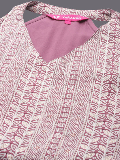 Dhiyona VA Women'sEthnic Motifs Woven Design V-Neck Regular Kurta with Trousers