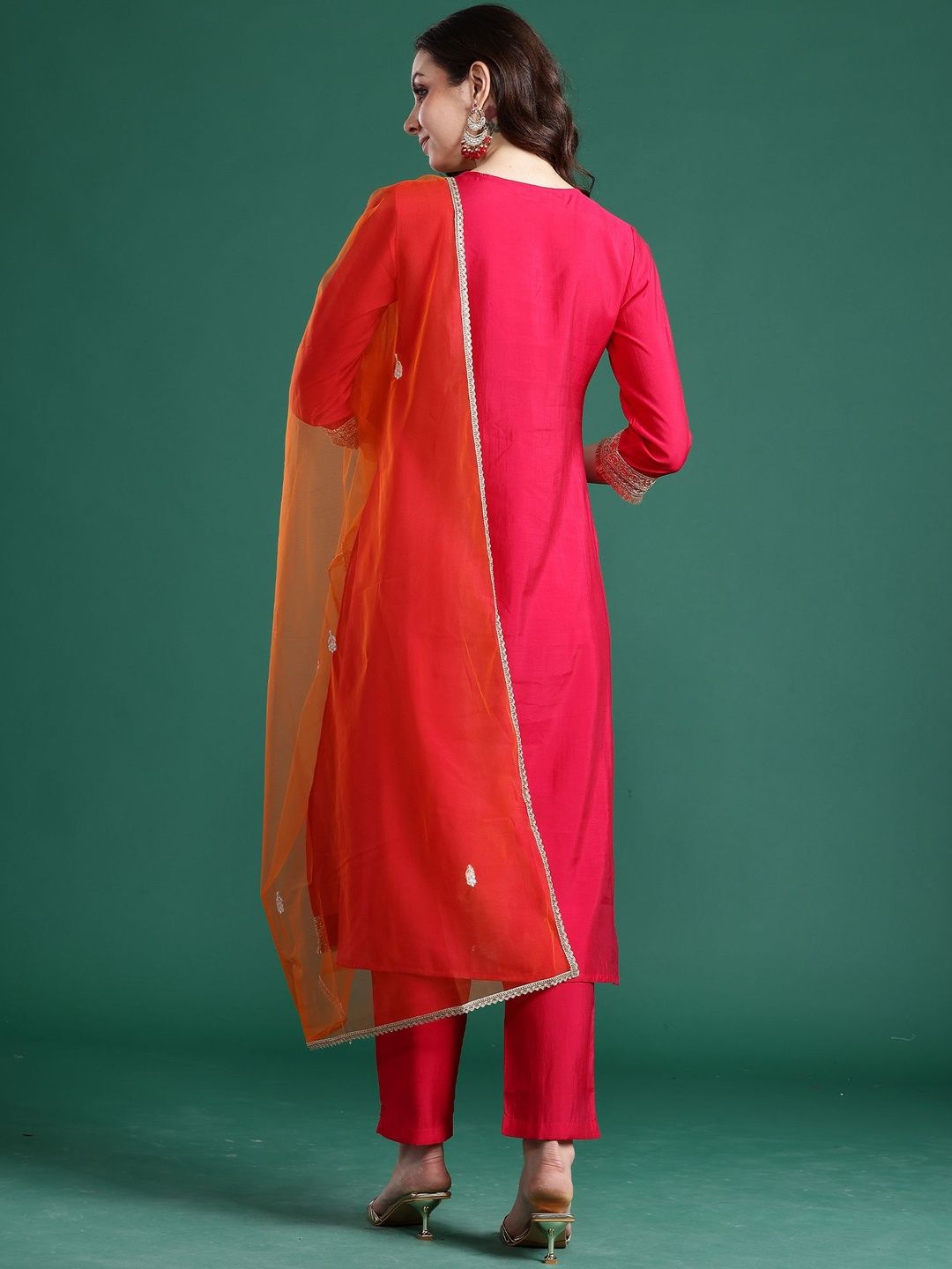 Ethnic Motifs Embroidered Zari Regular Kurta With Trouser And Dupatta