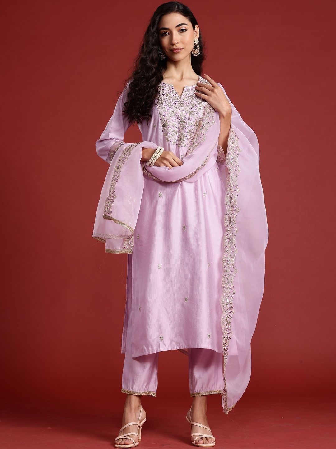 Women Ethnic Motifs Embroidered Regular Liva Kurta with Trousers & Dupatta
