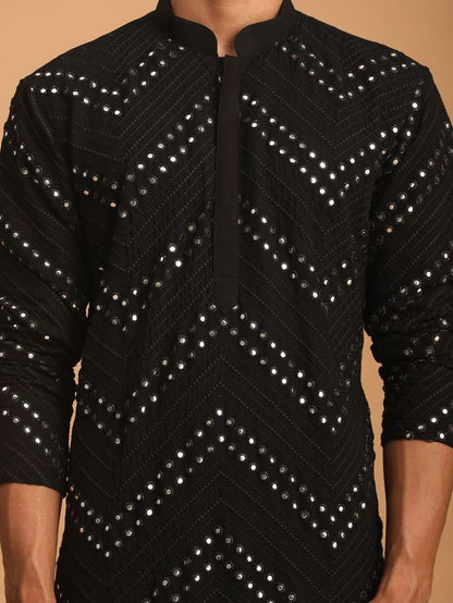 Men's Black Georgette Straight Kurta Pyjama Set
