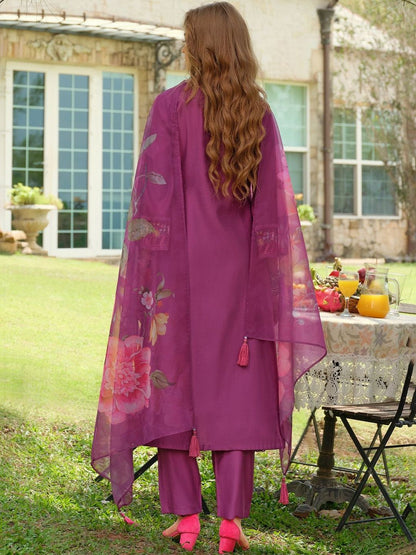 Women Floral Embroidered Regular Thread Work Kurta with Trousers & With Dupatta