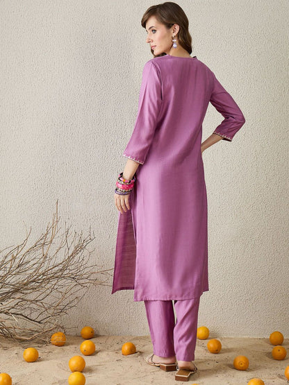 Dhiyona IE Embroidered V-Neck Tunic With Trouser
