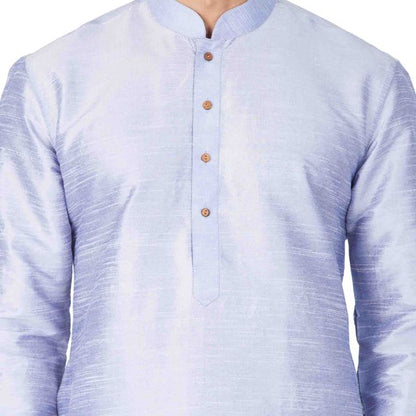 Men's Bluish White Silk Blend Straight Kurta and Dhoti Set