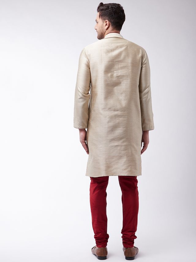 Men's Beige Silk Blend Straight Kurta Pyjama Set