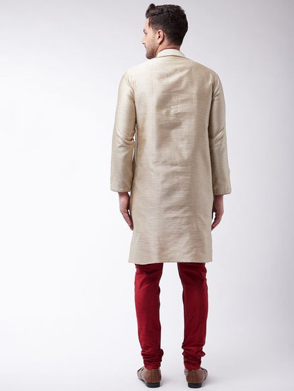Men's Beige Silk Blend Straight Kurta Pyjama Set
