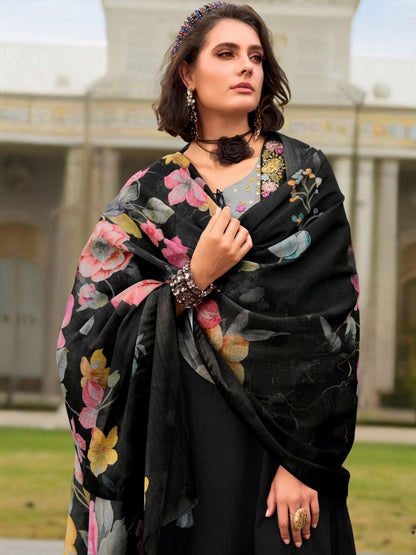 Women Floral Embroidered Regular Thread Work Pure Cotton Kurta with Trousers & With Dupatta