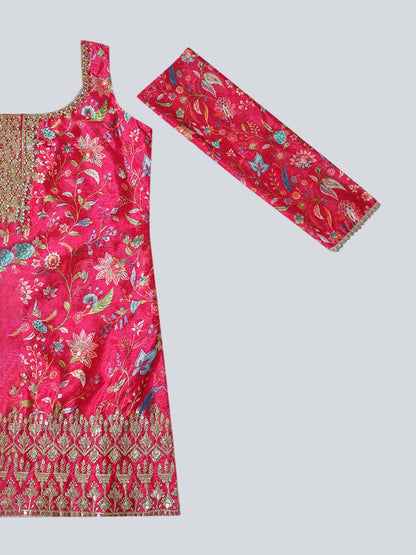 Dhiyona SO Women's Floral Embroidered Regular Zardozi Straight Kurti with Palazzos & Dupatta