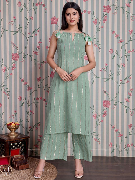 Dhiyona OD  Striped Straight Kurta with Palazzos
